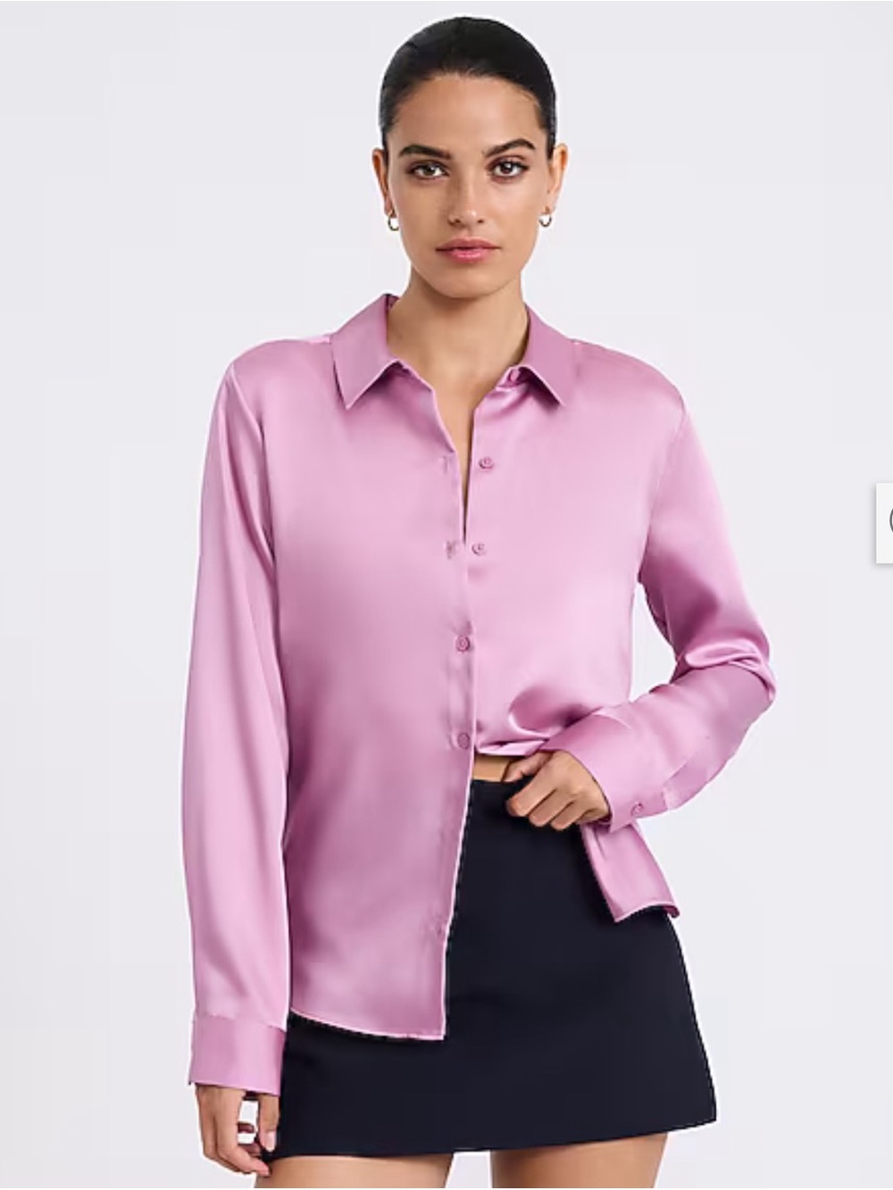 Express Women's Satin Button-Down Shirt in Soft Blush - Picture 7 of 14